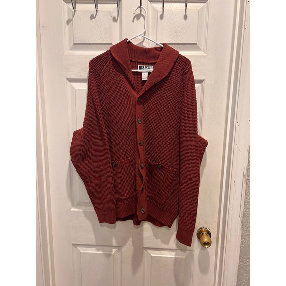 Duluth Trading Co Other - Duluth Mens Large Burly Retirement Rust Red Shawl Collar Waffle Knit Cardigan